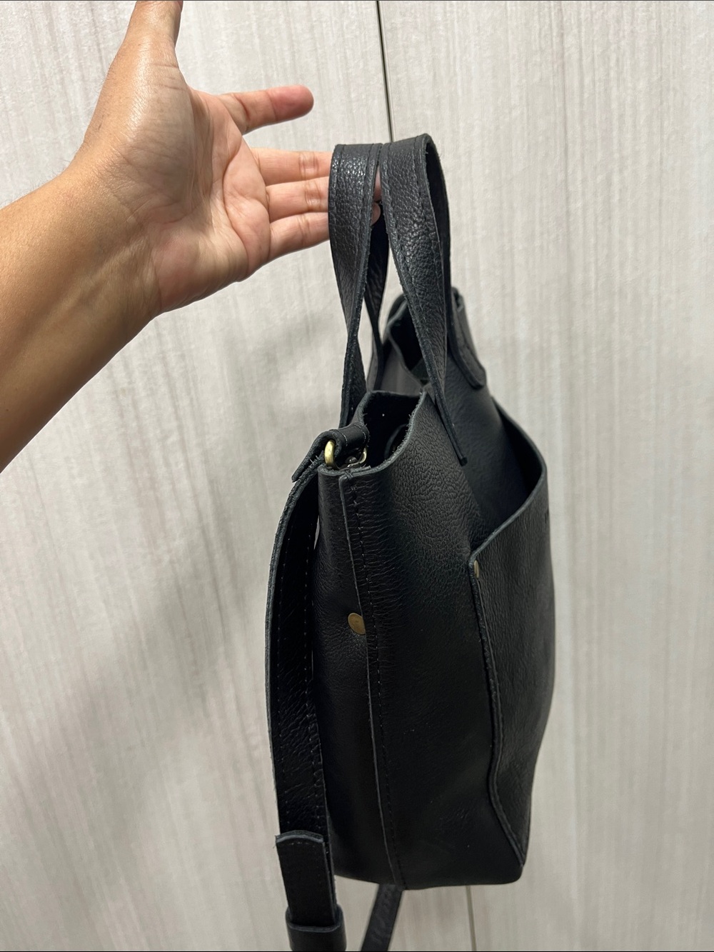 Portland Leather Black Pebbled Leather Mini Tote - Picture 9 of 13